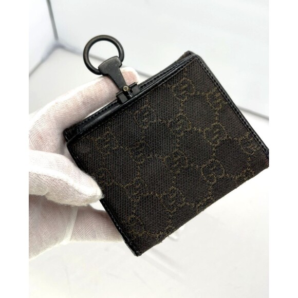 GUCCI Horse Bit clasp GG Logo Brown Canvas Leather trim Bifold Wallet Italy made - Picture 15 of 16